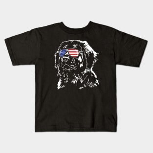 Leonberger American Flag sunglasses patriotic dog Kids T-Shirt